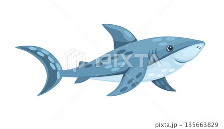 Great white shark ocean underwater marine animal cartoon character. Coral reef water wildlife cute mascot, sea marine aquatic animal funny vector character. Underwater creature cheerful personage 135663829