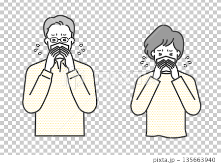 鼻をかむ高齢者のイラストベクター素材 鼻をかむ高齢者のイラストベクター素材 135663940