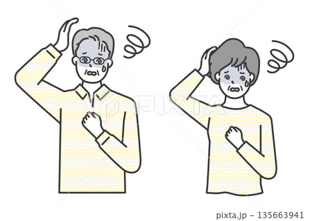 めまいに悩む高齢者のイラストベクター素材 135663941