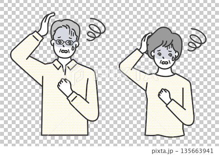 めまいに悩む高齢者のイラストベクター素材 135663941