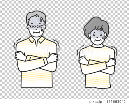 悪寒がする高齢者のイラストベクター素材 135663942