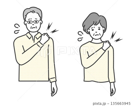 肩こりに悩む高齢者のイラストベクター素材 135663945