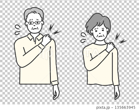 Vector illustration of an elderly person suffering from stiff shoulders 135663945