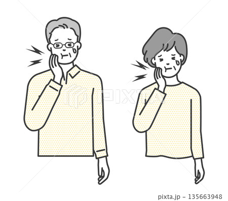 歯痛に悩む高齢者のイラストベクター素材 135663948