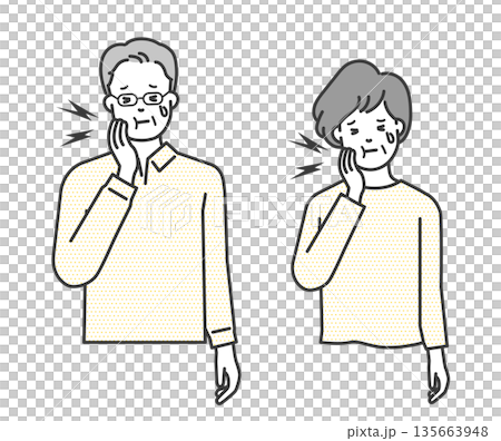 歯痛に悩む高齢者のイラストベクター素材 135663948