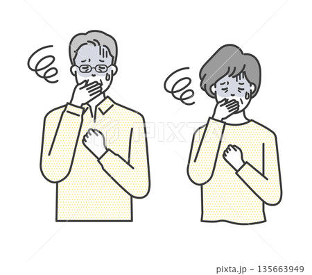 吐き気・嘔吐する高齢者のイラストベクター素材 135663949