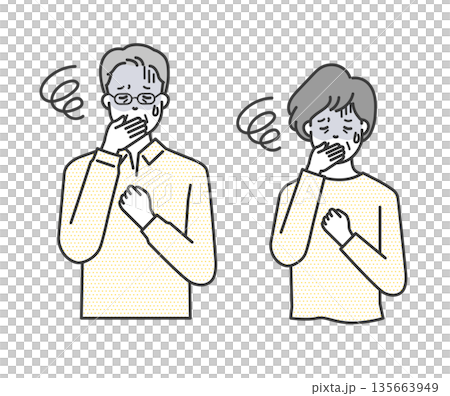 吐き気・嘔吐する高齢者のイラストベクター素材 135663949