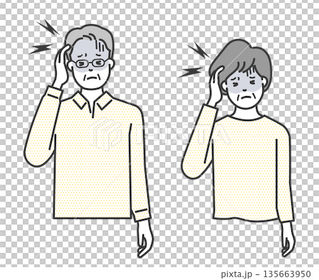 Vector illustration of an elderly person suffering from a headache Vector illustration of an elderly person suffering from a headache 135663950