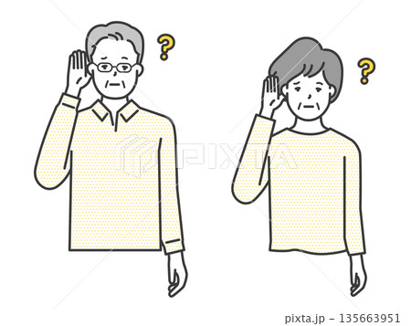 難聴で耳が聞こえづらい高齢者のイラストベクター素材 135663951