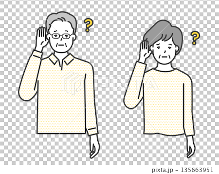 難聴で耳が聞こえづらい高齢者のイラストベクター素材 135663951