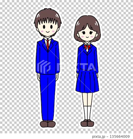 Illustration of male and female students in uniform 135664009
