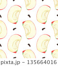 Illustration of an apple, slice, and half, hand-drawn watercolor fruit seamless pattern. Ripe realistic seasonal fruit. 135664016