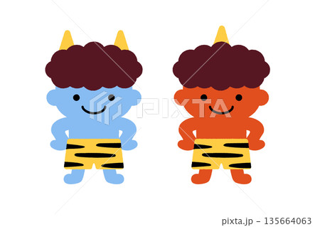 節分の赤鬼と青鬼のかわいいキャラクターイラスト|日本の行事・子ども向け素材 節分の赤鬼と青鬼のかわいいキャラクターイラスト|日本の行事・子ども向け素材 135664063