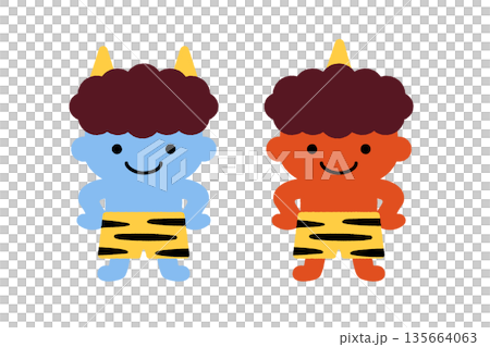 節分の赤鬼と青鬼のかわいいキャラクターイラスト|日本の行事・子ども向け素材 節分の赤鬼と青鬼のかわいいキャラクターイラスト|日本の行事・子ども向け素材 135664063