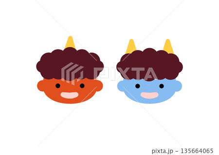 節分の赤鬼と青鬼のかわいい顔イラスト|日本の行事・子ども向けキャラクター素材 節分の赤鬼と青鬼のかわいい顔イラスト|日本の行事・子ども向けキャラクター素材 135664065
