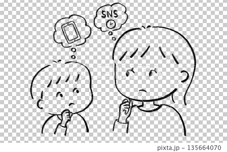 スマホ・SNSの使い方を考える親子 135664070