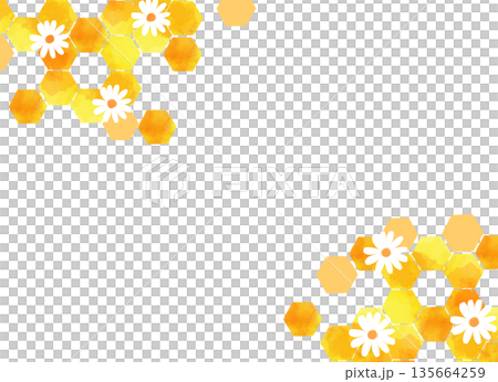 Watercolor honeycomb background frame White flower and honey decoration material Watercolor honeycomb background frame White flower and honey decoration material 135664259