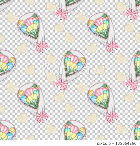 Seamless pattern Flower watercolor spring floral set. Hand drawn pastel flower, leaf, Cute nature. 135664260