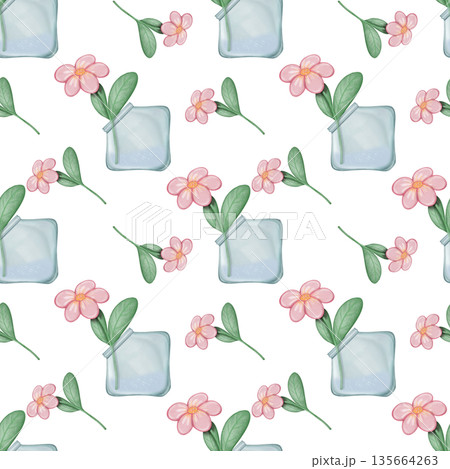 Seamless pattern Flower watercolor spring floral set. Hand drawn pastel flower, leaf, Cute nature. 135664263