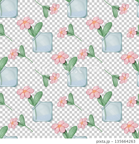 Seamless pattern Flower watercolor spring floral set. Hand drawn pastel flower, leaf, Cute nature. 135664263
