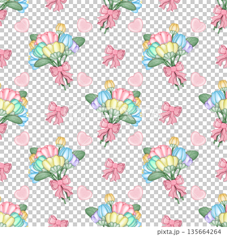 Seamless pattern Flower watercolor spring floral set. Hand drawn pastel flower, leaf, Cute nature. 135664264