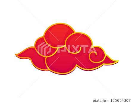 Chinese lunar New Year holiday icon of red cloud with golden decoration, vector Asian symbol. Chinese Lunar New Year ornament of Xiangyun cloud or Yunwen sign of luck and prosperity or blessing 135664307