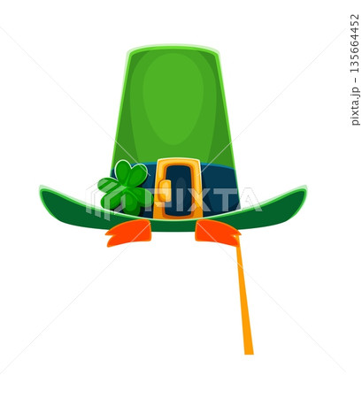 St Patricks leprechaun green hat photo booth mask. Ireland holiday vector costume element, Saint Patrick carnival mask. Leprechaun hat with golden buckle and shamrock clover leaf kids photo booth prop St Patricks leprechaun green hat photo booth mask. Ireland holiday vector costume element, Saint Patrick carnival mask. Leprechaun hat with golden buckle and shamrock clover leaf kids photo booth prop 135664452