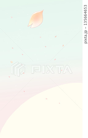 桜吹雪 丘 縦長 背景 桜吹雪 丘 縦長 背景 135664653