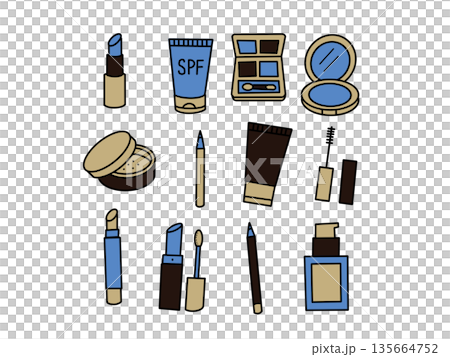 メイク用品イラストセット|リップ・日焼け止め・アイシャドウなど|メンズ メイク用品イラストセット|リップ・日焼け止め・アイシャドウなど|メンズ 135664752