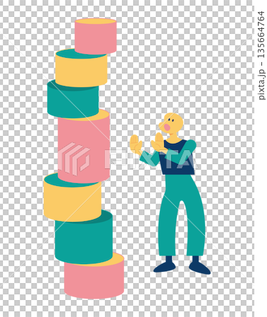 描繪一個人正在處理堆積如山的不穩定問題 135664764