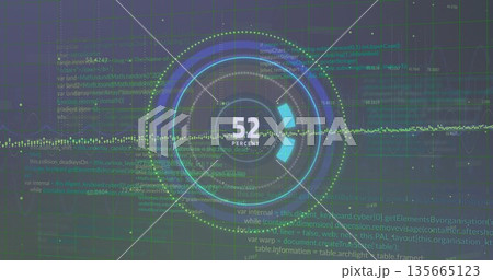 Circular progress gauge updating at 52 PERCENT in digital dashboard, with concentric rings 135665123
