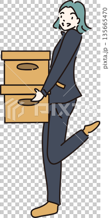 Illustration of a woman in work clothes holding a mail box 01 Navy blue uniform Illustration of a woman in work clothes holding a mail box 01 Navy blue uniform 135665470