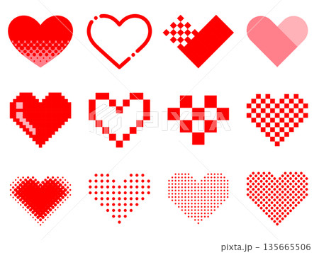 デジタルなハートのイラストセット デジタルなハートのイラストセット 135665506
