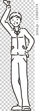 身穿工作服的男子舉手的插圖 - 線條畫 身穿工作服的男子舉手的插圖 - 線條畫 135665574