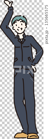 圖:一名身穿工作服(藏藍色制服)的男子舉起手。 圖:一名身穿工作服(藏藍色制服)的男子舉起手。 135665575