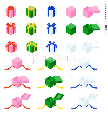 リボンをかけたプレゼントボックス　セット 135665627