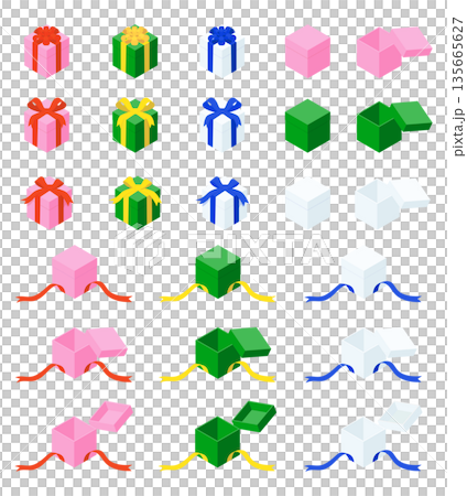 リボンをかけたプレゼントボックス　セット 135665627