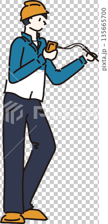 テスターで確認する作業服の男性のイラスト 青色の制服 テスターで確認する作業服の男性のイラスト 青色の制服 135665700
