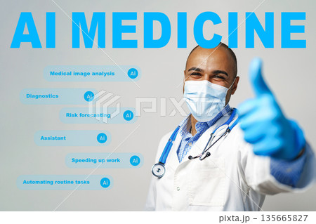 Medical professional shows approval while discussing AI in healthcare 135665827