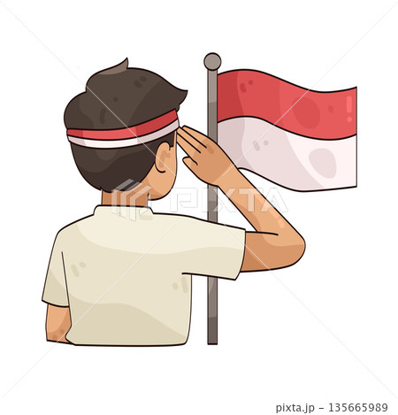 illustration of Saluting the flag of Indonesia illustration of Saluting the flag of Indonesia 135665989