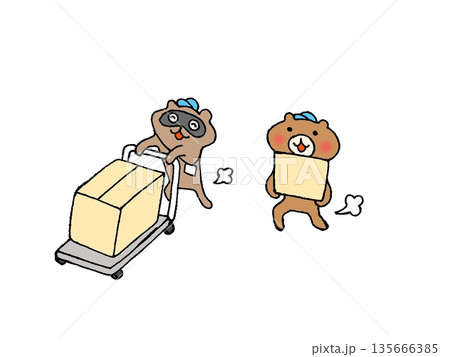 運搬作業をする動物キャラクターのイラスト 運搬作業をする動物キャラクターのイラスト 135666385