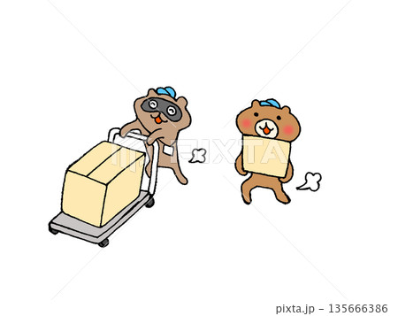 運搬作業をする動物キャラクターのイラスト 135666386