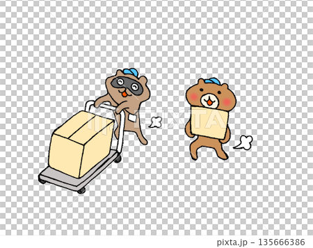 運搬作業をする動物キャラクターのイラスト 135666386