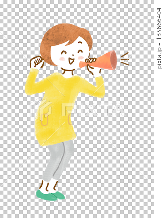 圖：一名女子拿著擴音器歡呼 135666404