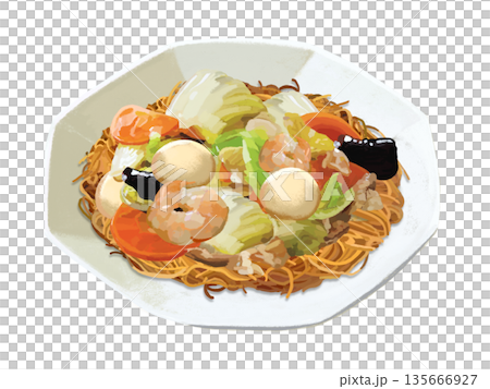 Hard fried noodles (octagonal plate) 135666927