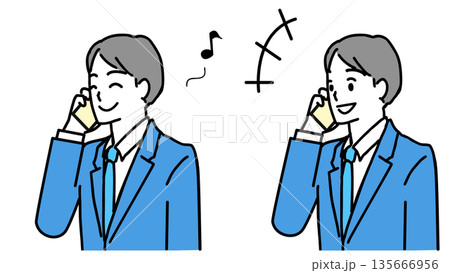 明るい表情で電話する若いサラリーマンのイラストセット 135666956