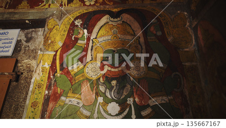 Vibrant Deity Mural Depicting a Fierce Protector 135667167