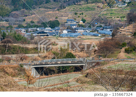 明日香村稲渕の棚田冬景色　日本の棚田百選　奈良県 135667324