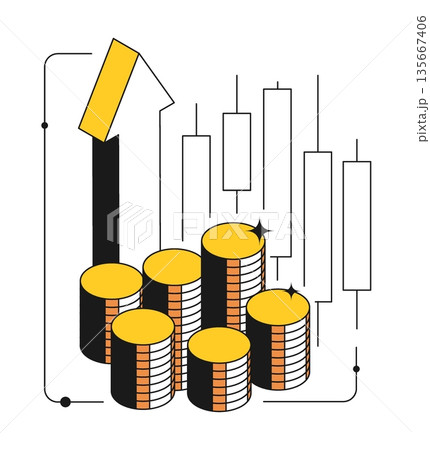 Isometric growth of capital investments in securities and bank funds. Contrast design with thin outline 3D vector isolated on white background 135667406