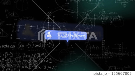 Displaying blue bubble reading 76,572 Followers on dark interface, user-add icon and chalk diagrams Displaying blue bubble reading 76,572 Followers on dark interface, user-add icon and chalk diagrams 135667803